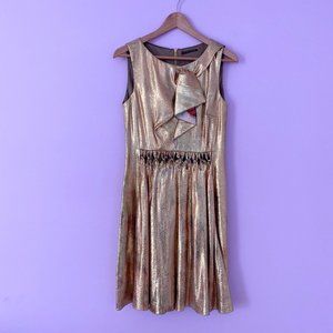 Elie Tahari Gold Lamé Dress with Cutout Details